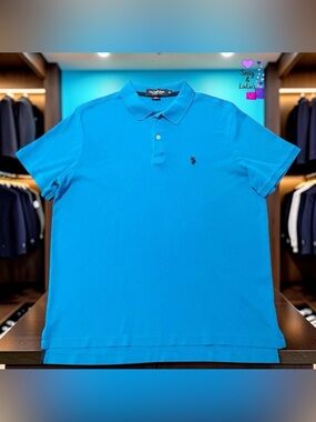 U.S. Polo Assn. Polo Shirt Men's XL Blue Solid Short Sleeve Casual Golf